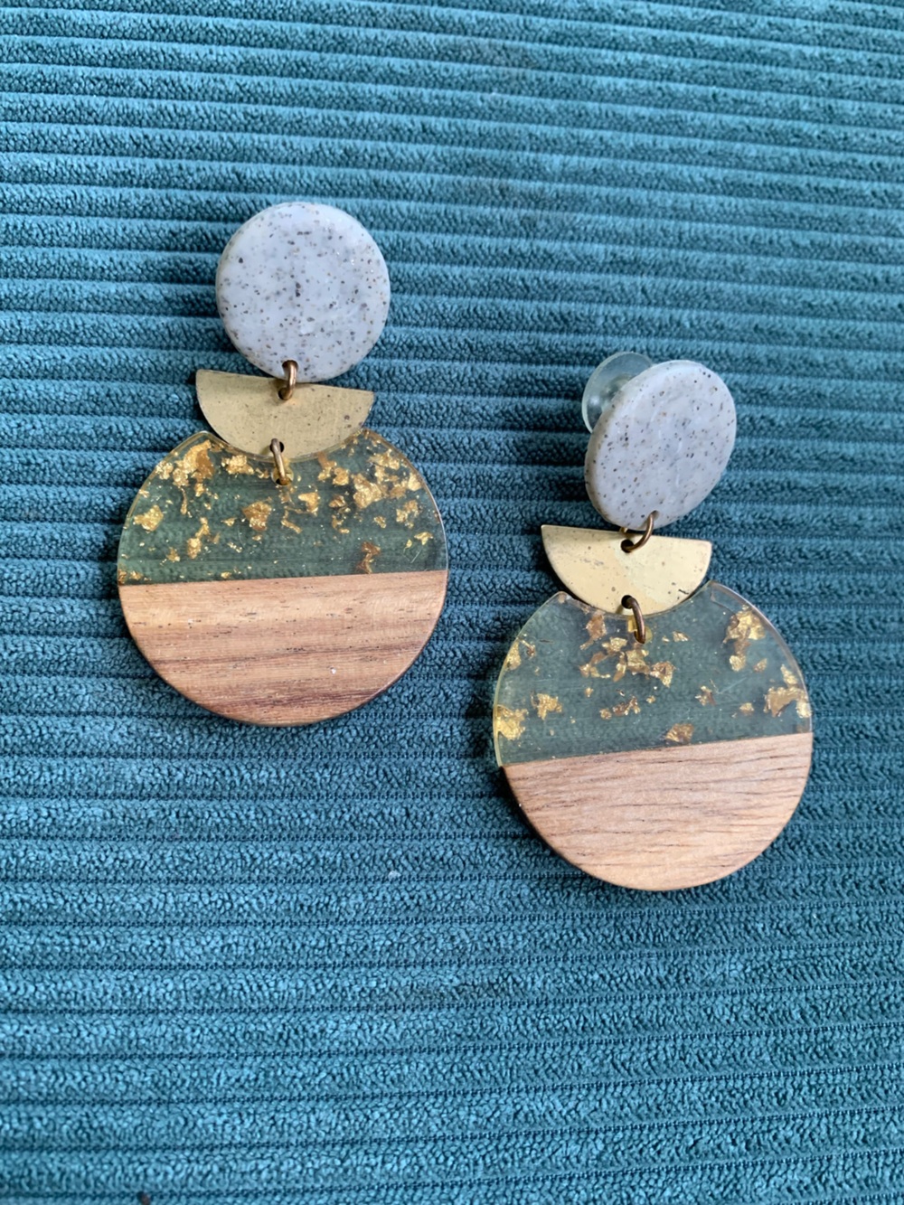Handmade Gold Leaf & Wood Drop Earrings